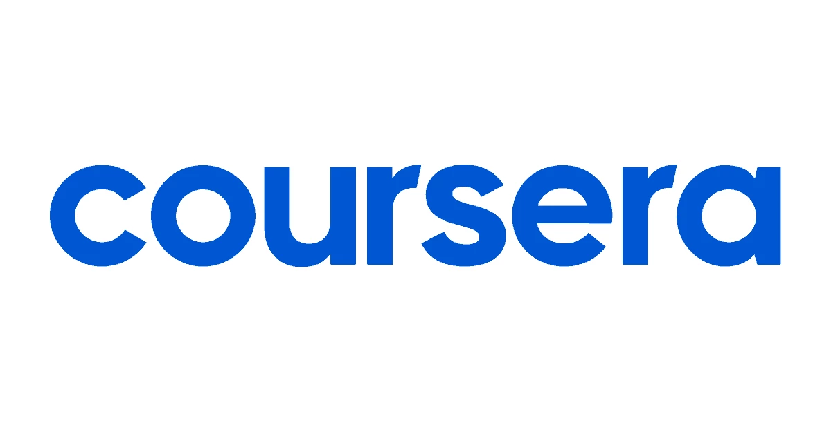 Coursera in blue letters with white background