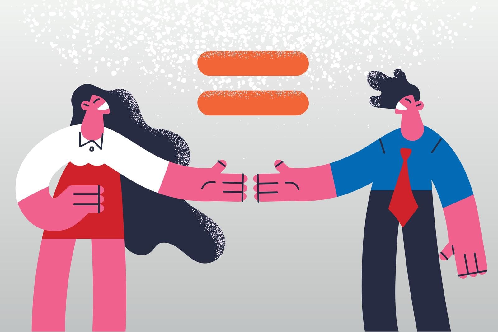 equality concept A man and a women come together and agree to be equal by shaking hands concept