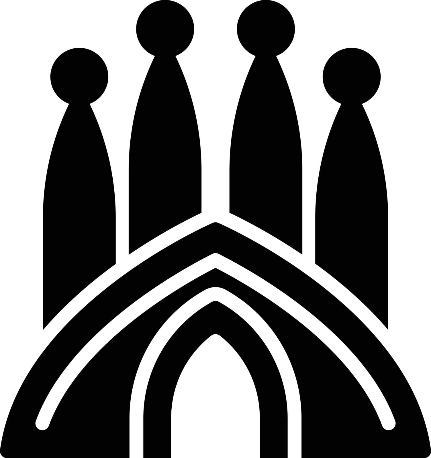 inspirational figures Black and white abstract design featuring three figures with curved tops inside an oval shape that has a pointed top.