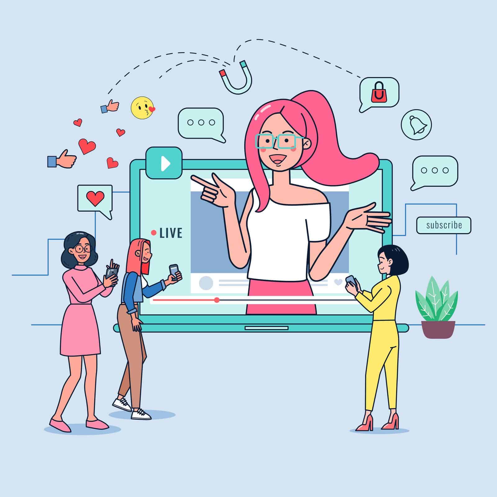 Young woman making money online with audience