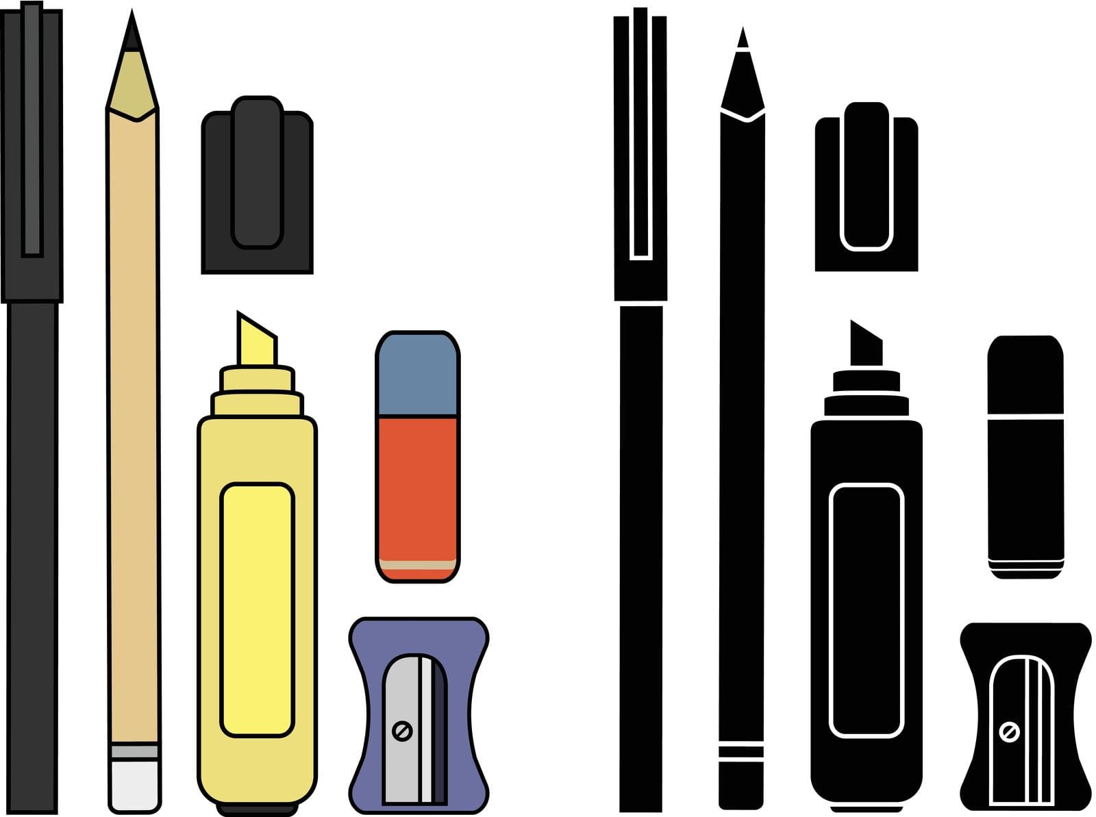 stationery-writing-tools-set-color-silhouette assorted writing tool set