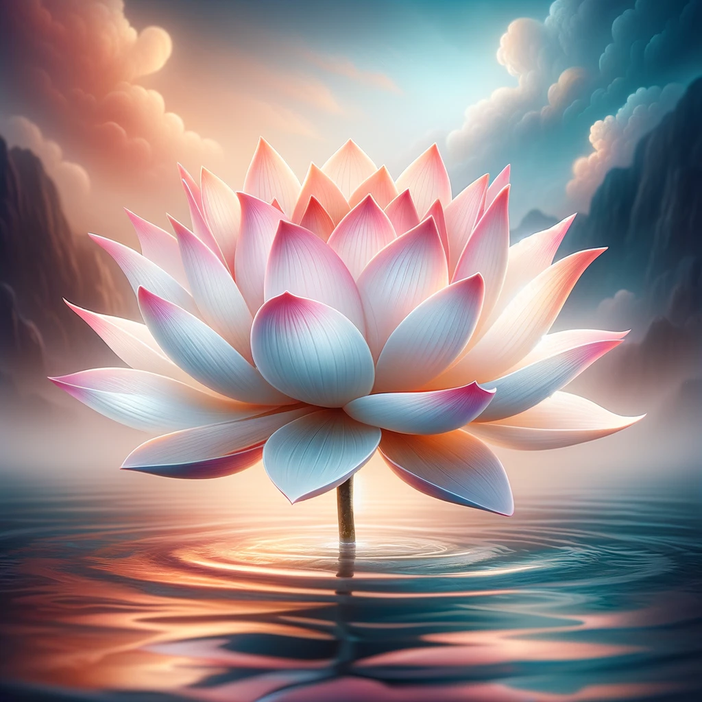 A lotus flower floating in the water.
