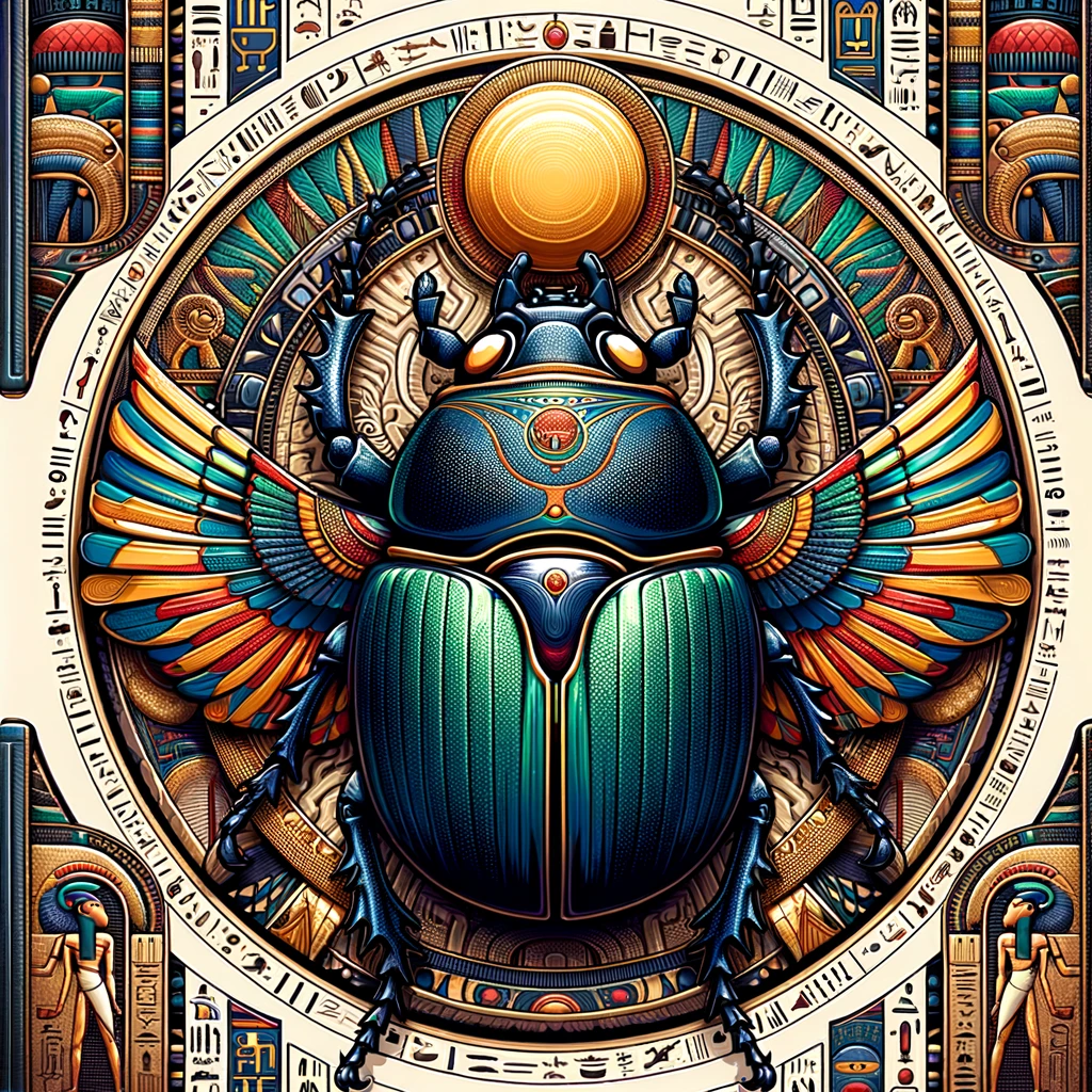 A colorful Scarab beetle representing Egyptian culture