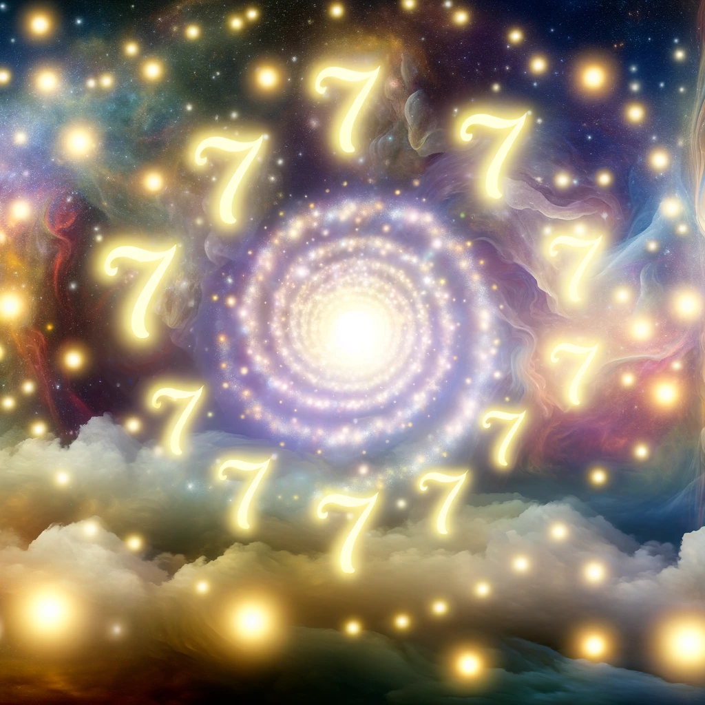 A spiral of light in space with law of attraction 7777 